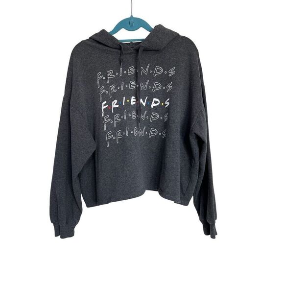 Friends Cropped Hoodie Size XL Charcoal Gray Graphic Fleece Casual Pullover - Picture 1 of 8